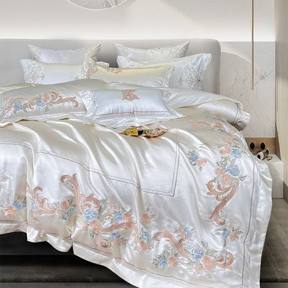 Esana White Embroidered Egyptian Cotton Satin Bedding Set
