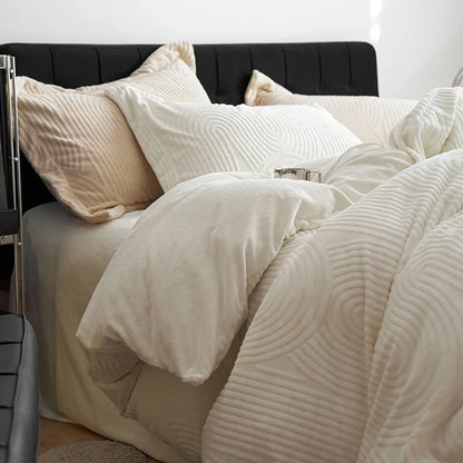 Plush Wavy Arch Flannel Fleece Bedding Set