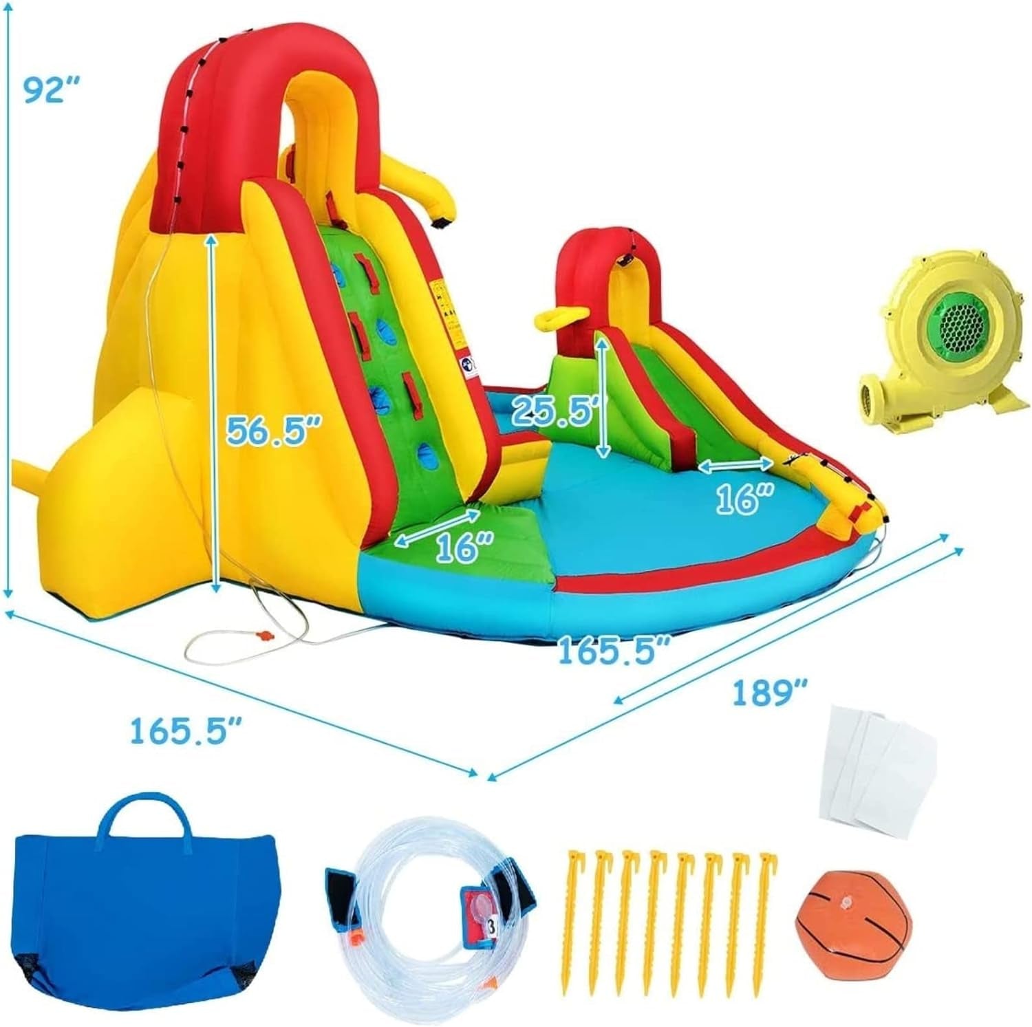 Costzon Inflatable Water Slide, 16X14Ft Mega Waterslides for Kids with Dual Slides & Climbing Walls for Racing Fun, Large Splash Pool, Water Slides for Big Kids and Adults Outdoor Backyard Party Gifts Inflatable Water Slides Pool Toys Pools & Water Toys Sports & Outdoor Play Toys & Games