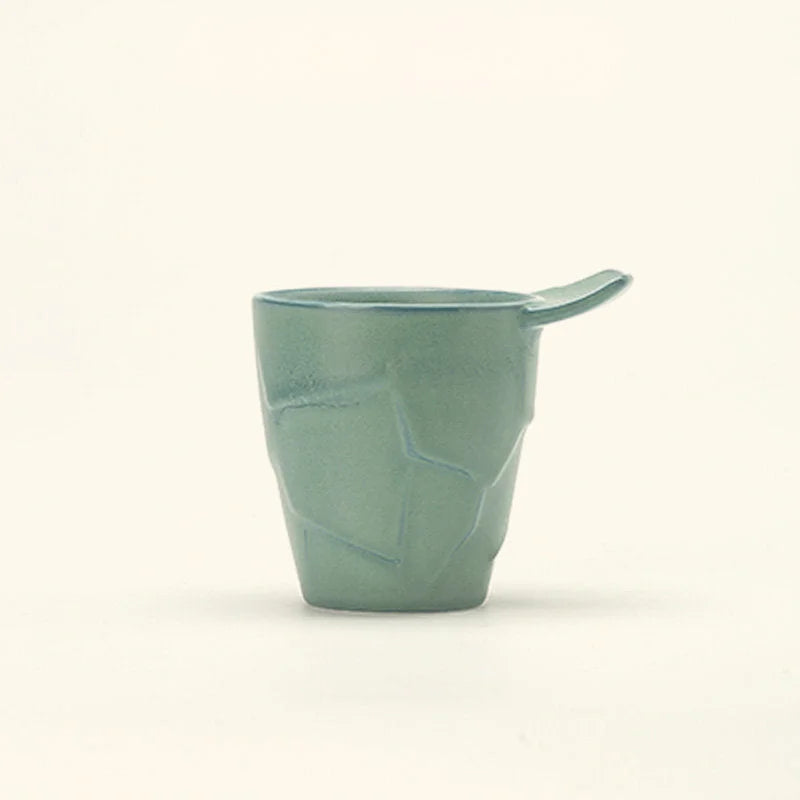 Textured Geometric Ceramic Coffee Cup & Saucer Set