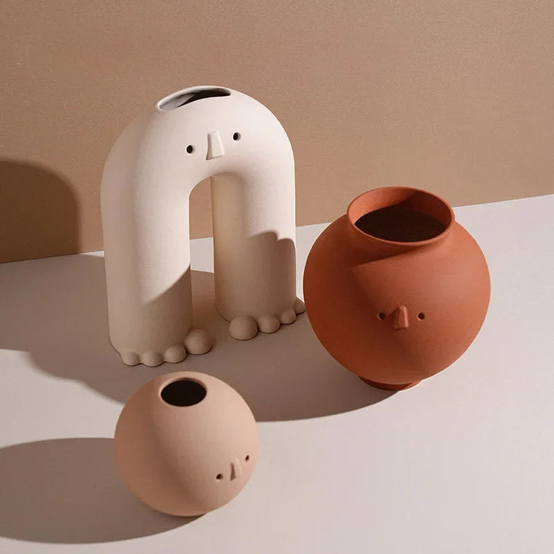 Frosted Minimalist Face Ceramic Vases