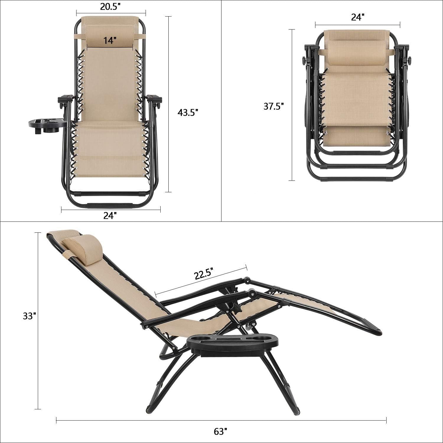 Devoko Patio Zero Gravity Chair Outdoor Folding Adjustable Reclining Chairs Pool Side Using Lawn Lounge Chair with Pillow Set of 2 (Beige) Chairs Lawn & Garden Patio Patio Furniture & Accessories Patio Seating Recliners