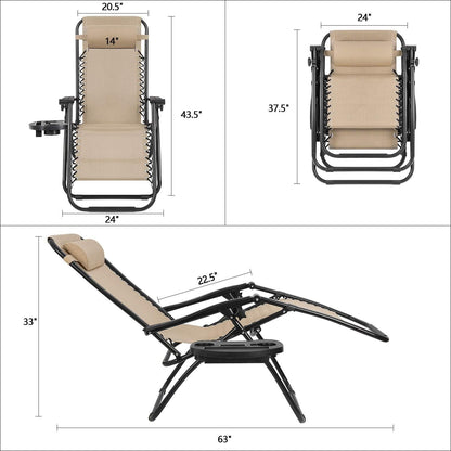 Devoko Patio Zero Gravity Chair Outdoor Folding Adjustable Reclining Chairs Pool Side Using Lawn Lounge Chair with Pillow Set of 2 (Beige) Chairs Lawn & Garden Patio Patio Furniture & Accessories Patio Seating Recliners