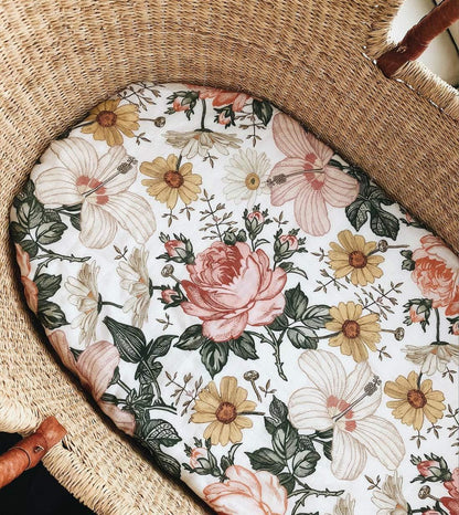 Winmany Baby Floral Bassinet Sheets,Soft and Strechy Basket Sheet Cradle Mattress Changing Pad Cover for Rectangle, Oval,Pram,Hourglass Bassinet Pads (Floral Blooming) Baby Bedding Baby Products Bassinet Sheets Bedding Nursery Sheets