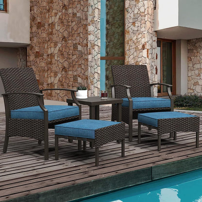 Grand Patio 5-Piece Outdoor Furniture Sets Weather-Resistant Wicker Steel Outdoor Patio Chairs with Olefin Cushions Ottomans and Coffee Table for Balcony Backyard Garden Poolside- Gray Conversation Sets Lawn & Garden Patio Patio Furniture & Accessories Patio Furniture Sets