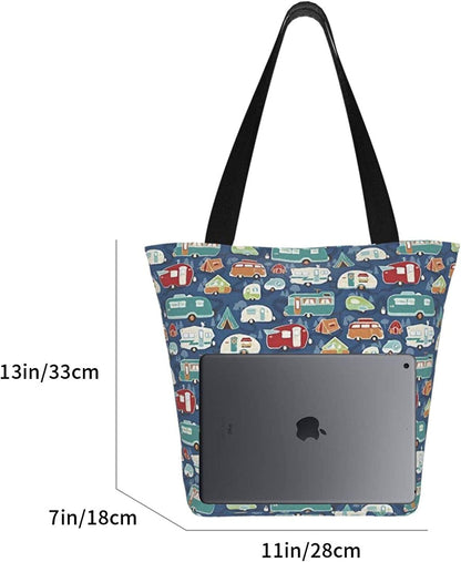 Antcreptson Campers Camping Trailers Canvas Tote Bag for Women Travel Work Shopping Grocery Top Handle Purses Large Totes Reusable Handbags Cotton Shoulder Bags for Women Travel Work Shopping Grocery Home & Kitchen Kitchen & Dining Luggage & Bags Reusable Grocery Bags Shopping Totes Storage & Organization Travel & To-Go Food Containers