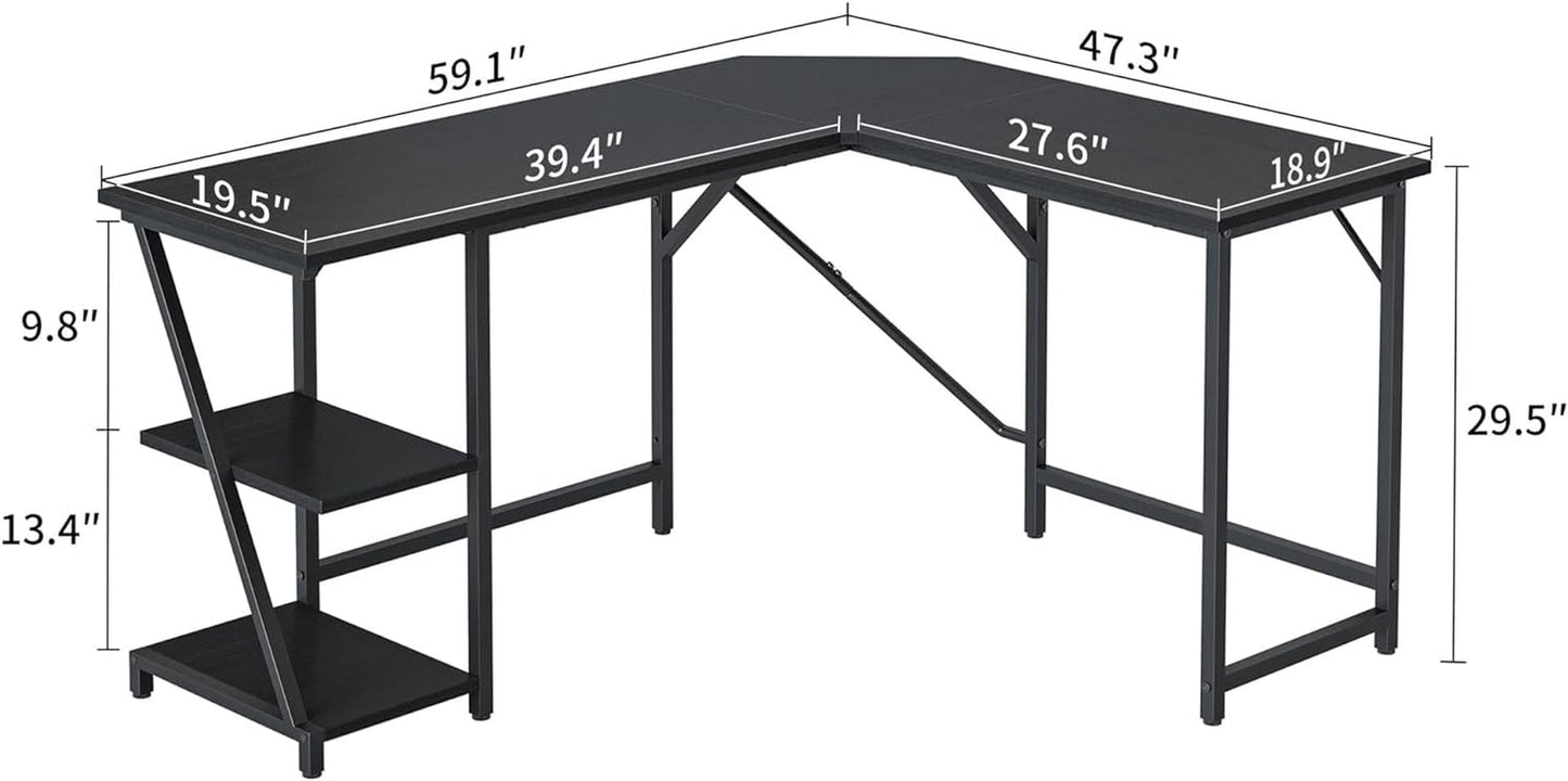 Cubicubi L Shaped Computer Desk, 59.1 Inch Gaming Desk, Home Office Desk with Storage Shelves Black and Metal Corner Desk for Home Office, Black… Furniture Home & Kitchen Home Office Desks Home Office Furniture