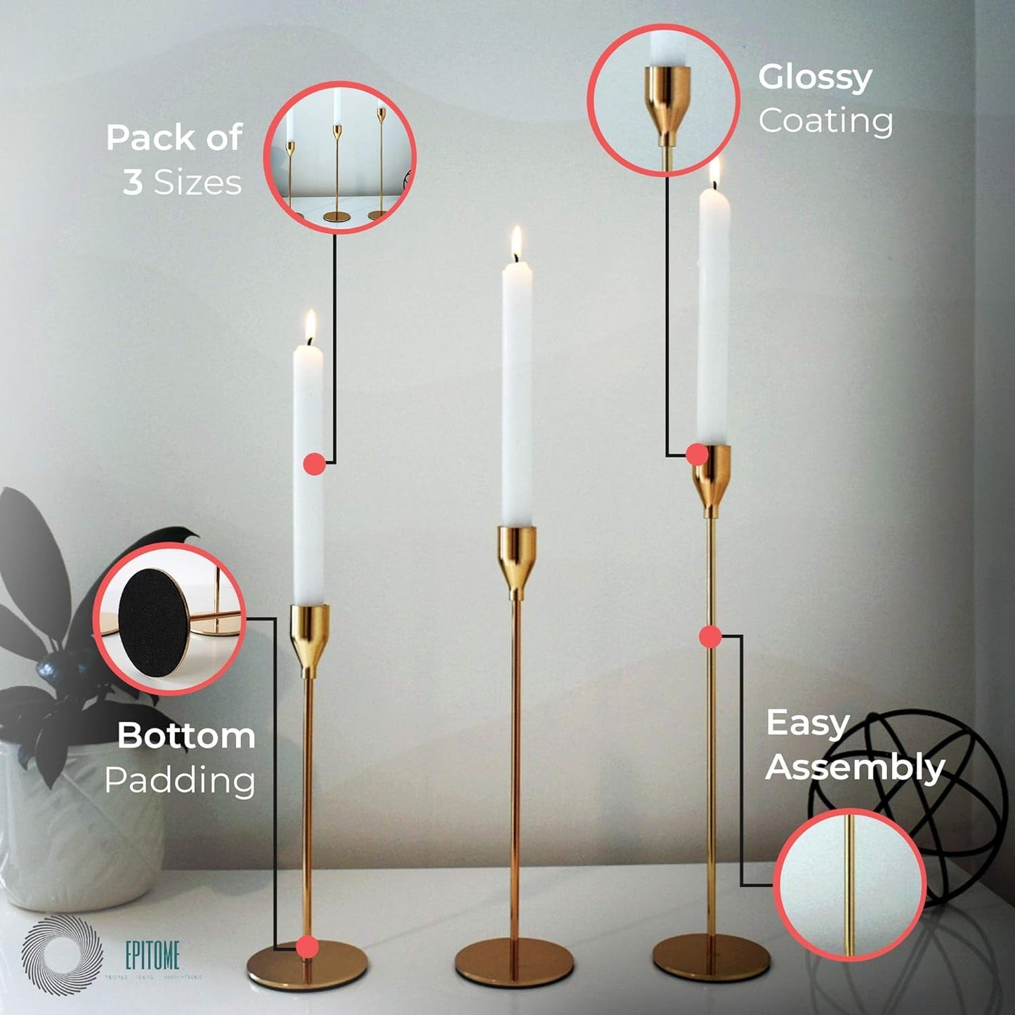 Decorative Candle Holders for Taper Candles-Kitchen Decor-Living Room Decor-Advent Candle Holder-Candlestick Holders for Wedding,Dining and Party-Elegant and Sturdy Design-(Imperial Gold) Candleholders Candles & Holders Candlestick Holders Home & Kitchen Home Décor Products