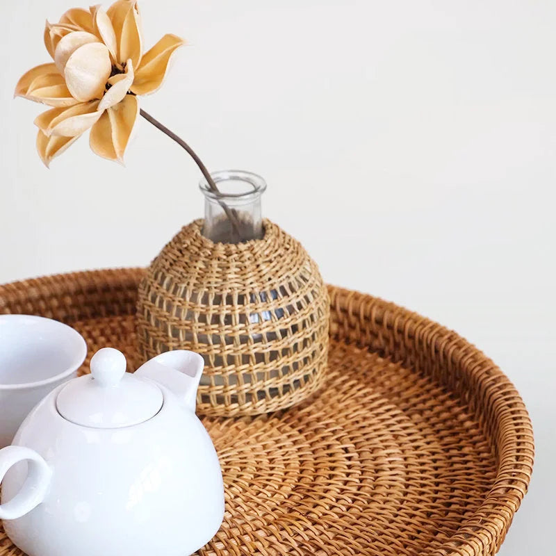 Handwoven Rattan & Glass Bud Vase