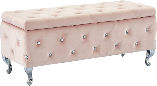 Contemporary Velvet & Metal Rectangular Storage Ottoman in Blush Pink Furniture Home & Kitchen Living Room Furniture Ottomans