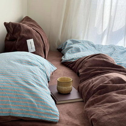 Plush Reversible Striped Flannel Fleece Bedding Set