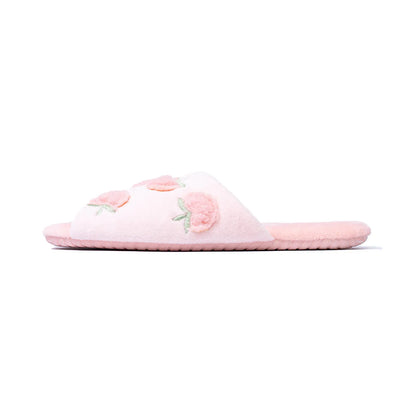 Fuzzy Peach Embroidered Plush Fleece Slides
