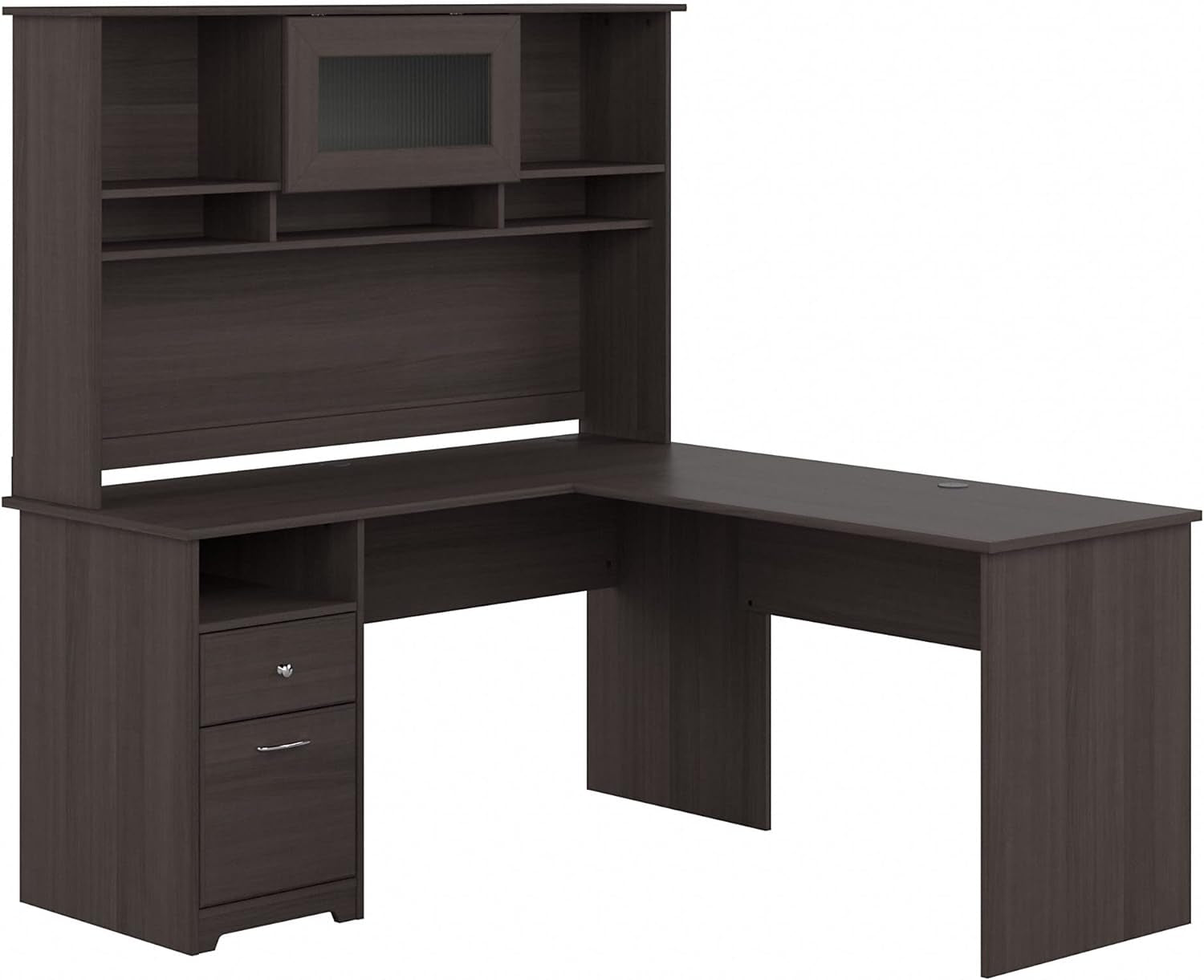 Bush Furniture Cabot 60W Single Pedestal L Desk with Hutch, Heather Gray Furniture Home & Kitchen Home Office Desks Home Office Furniture