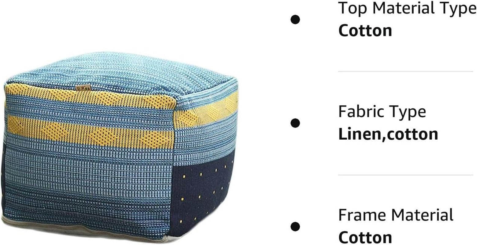 Square Unstuffed Pouf Cover, Ottoman, Foot Stool, Foot Rest, Cotton Linen Bean Bag Chair for Living Room, Bedrooms, Home Decor Blue Furniture Home & Kitchen Living Room Furniture Poufs