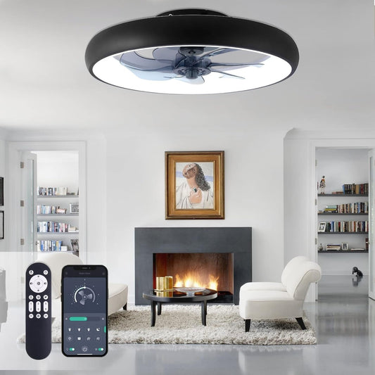 Femony Ceiling Fans with Light,20" Dimmable Modern Ceiling Fans with Lights and Remote,3 Light Color Change/6-Speed/Timing Setting,Flush Mount Ceiling Fan for Bedroom,Matte Black Finish Ceiling Fans Ceiling Fans & Accessories Lighting & Ceiling Fans Tools & Home Improvement