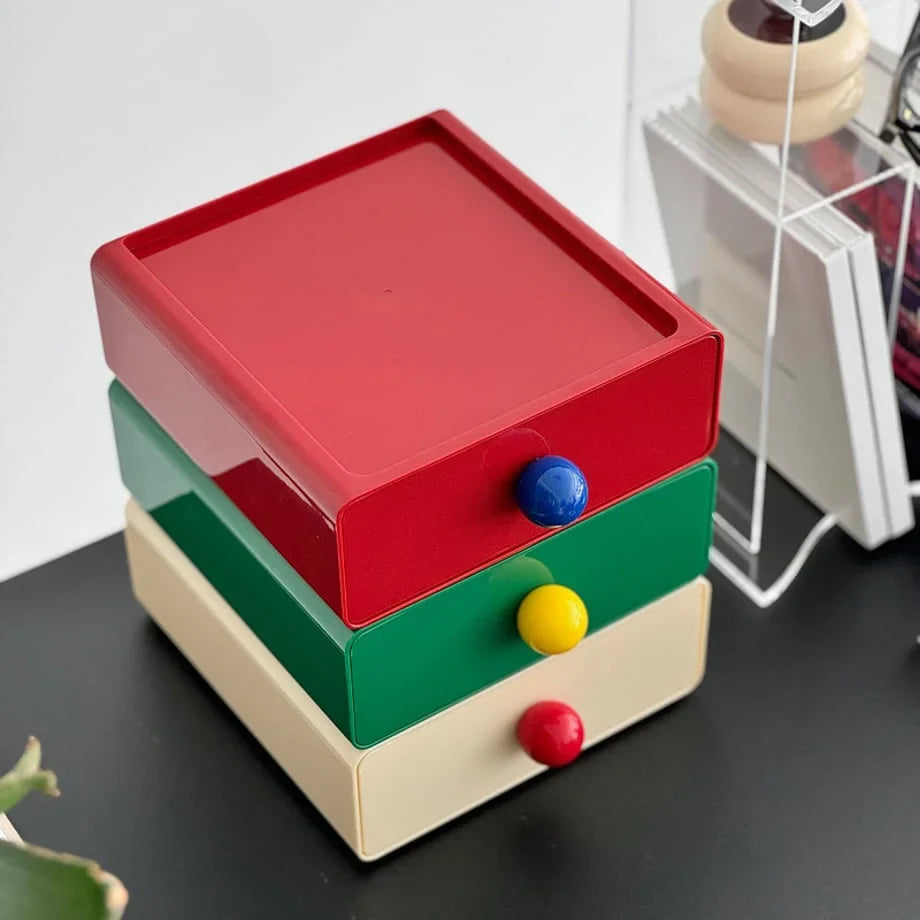 Glossy Color Block ABS Stackable Desk Drawers