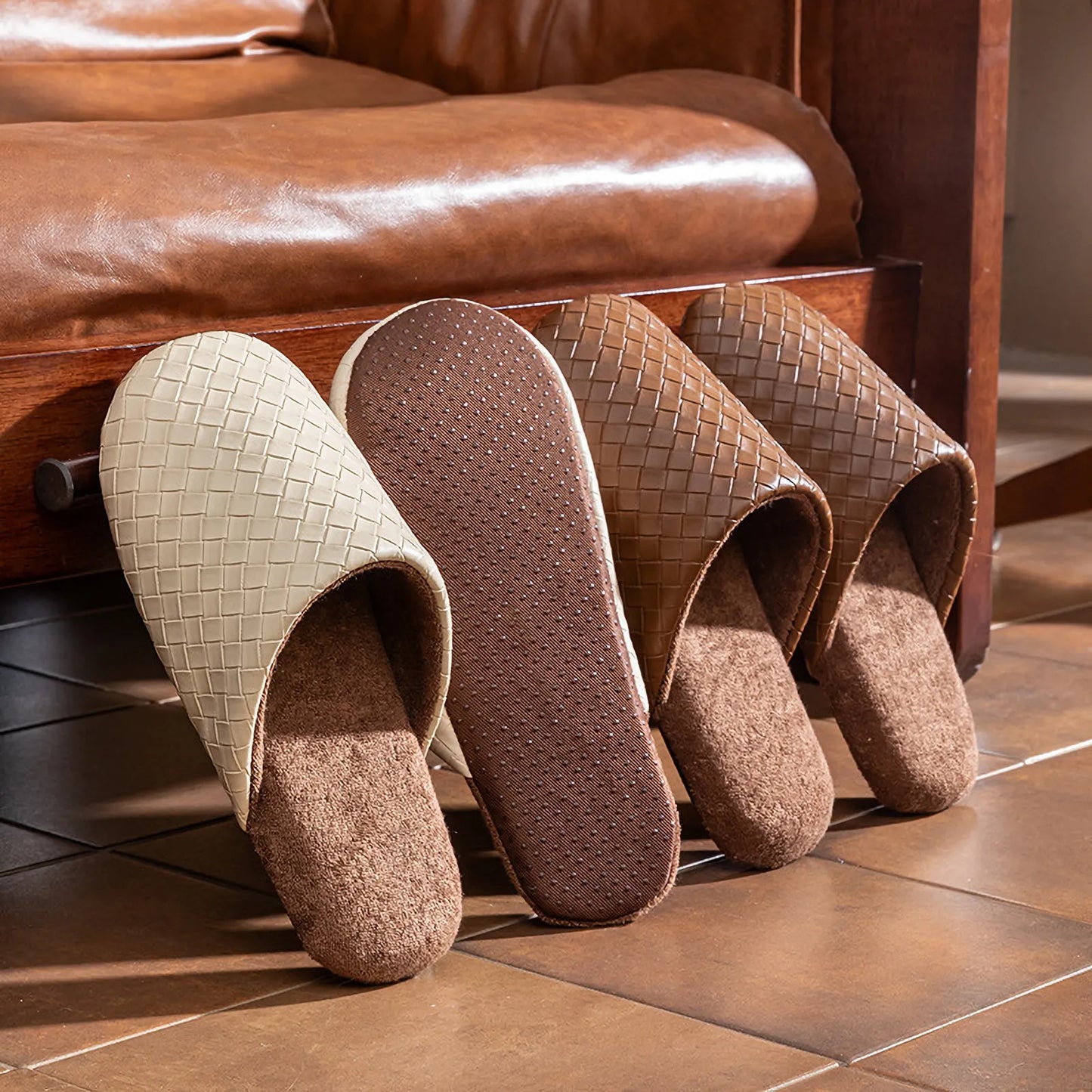 Plush Woven Texture Cotton House Slippers