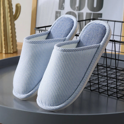 Breathable Pinstripe Cotton House Slippers