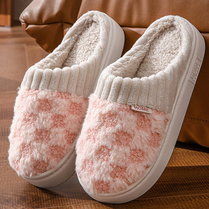 Fuzzy Checkered Plush Fleece House Slippers
