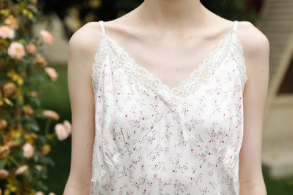 Silky Ditsy Floral Cotton Sateen Slip Nightgown