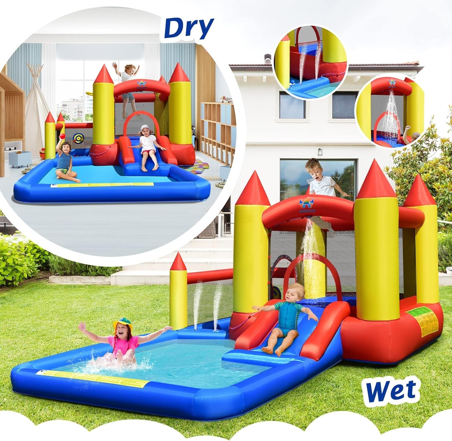 BOUNTECH Inflatable Water Bounce House, Giant Waterslide Park for Kids Backyard Fun Wet and Dry W/Splash Pool, Blow up Water Slides Inflatables for Kids and Adults Outdoor Party Gifts Inflatable Water Slides Pool Toys Pools & Water Toys Sports & Outdoor Play Toys & Games