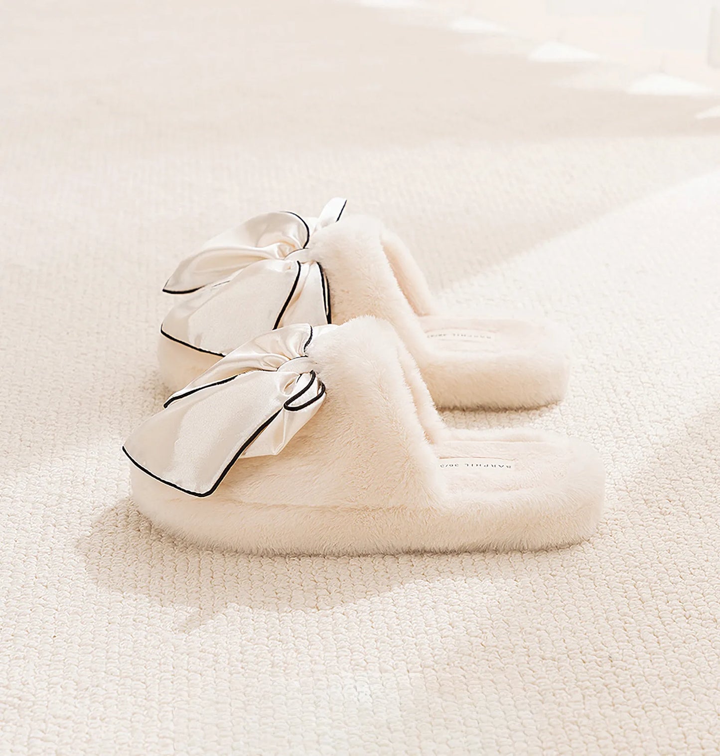 Plush Satin Bow Faux Fur House Slippers