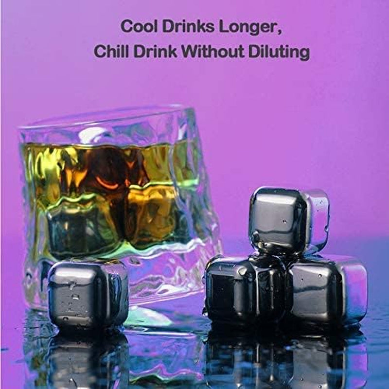 Stainless Steel Ice Cubes, 8-PCS Stainless Steel Ice Cubes, Reusable Whiskey Stones, Chilling Stone for Wine with Non-Slip Ice Tongs & Freezer Storage Tray Home & Kitchen Ice Cube Molds & Trays Kitchen & Dining Kitchen Utensils & Gadgets Specialty Tools & Gadgets