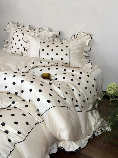 Silky Ruffled Polka Dot Tencel Bedding Set