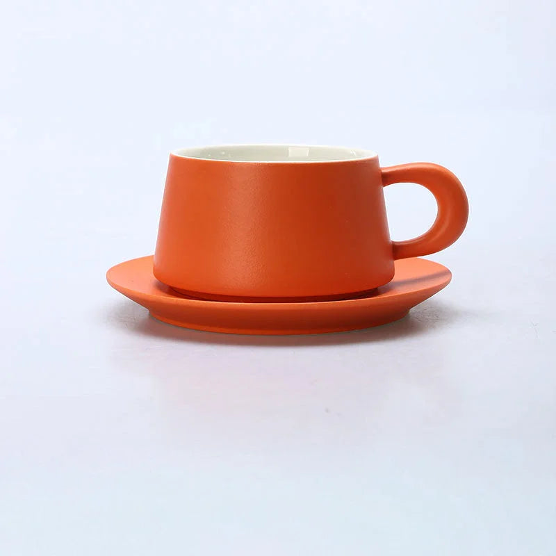 Matte Ceramic Chunky Handle Coffee Cup & Saucer Set