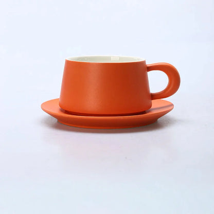 Matte Ceramic Chunky Handle Coffee Cup & Saucer Set