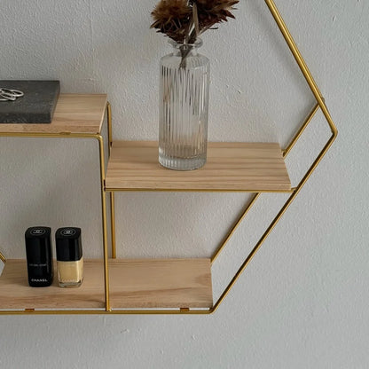 Geometric Hexagon Metal & Wood Wall Shelf