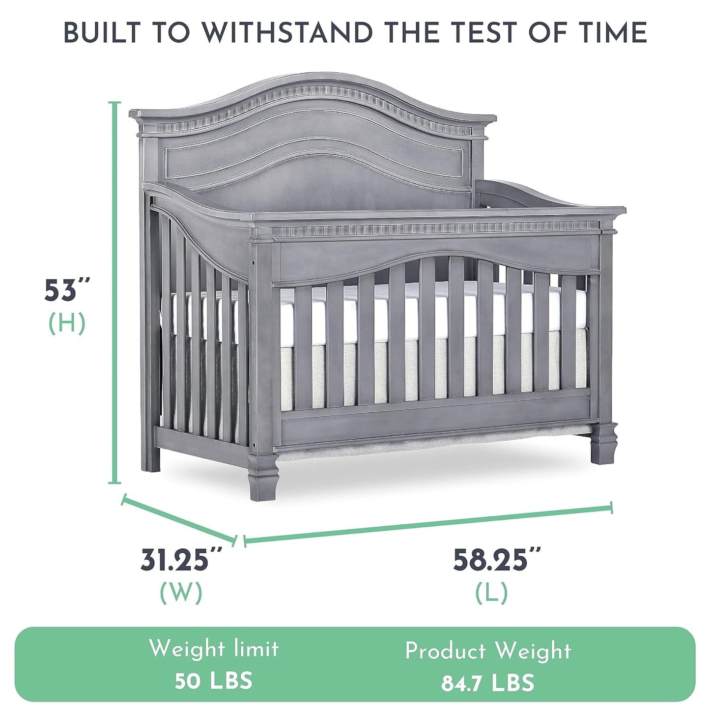 Evolur Cheyenne 5 in 1 Full Panel Convertible Crib, Storm Grey 58.25X31.25X53 Inch (Pack of 1) Baby Products Convertible Cribs Furniture Infant & Toddler Beds Nursery