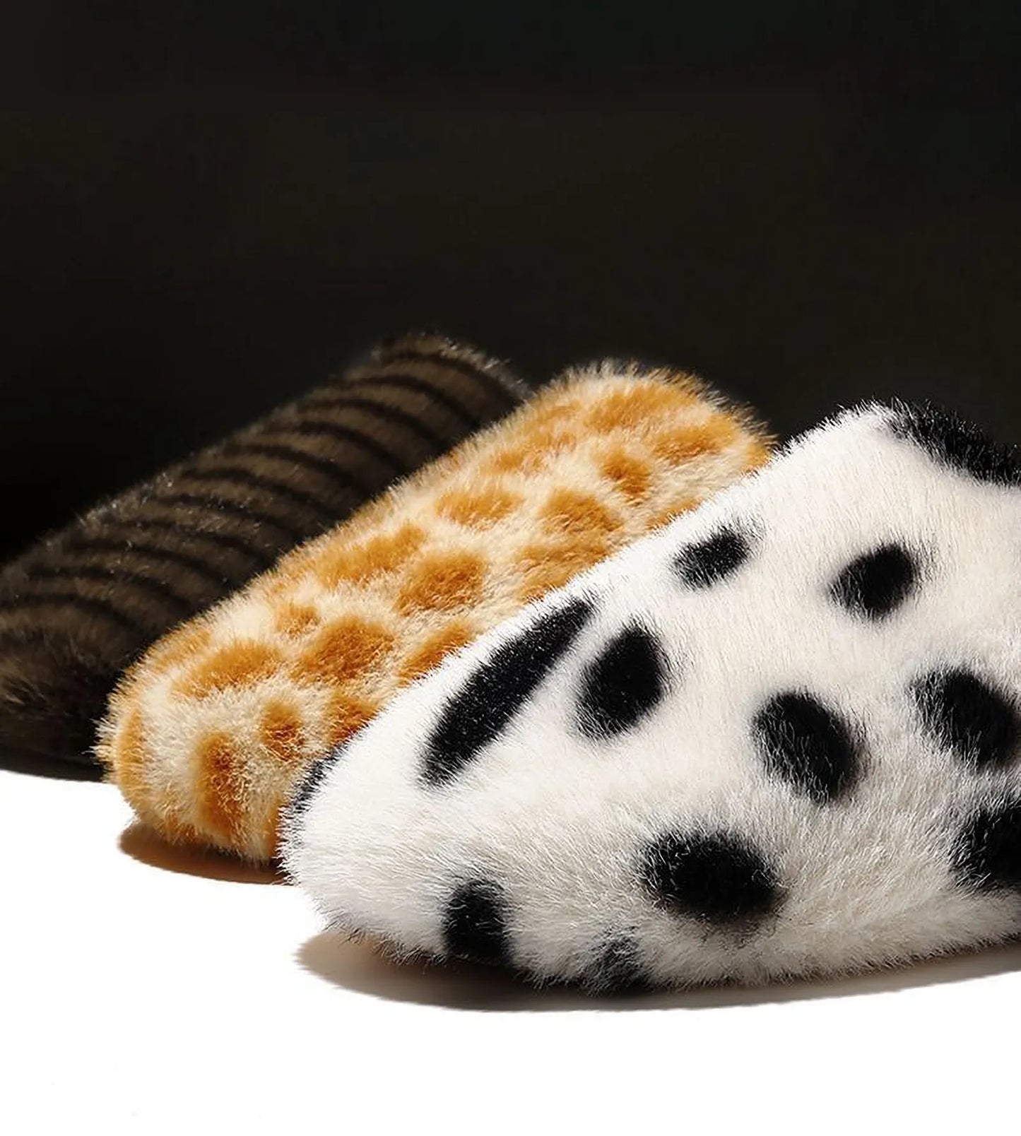 Fuzzy Animal Print Plush Polyester House Slippers