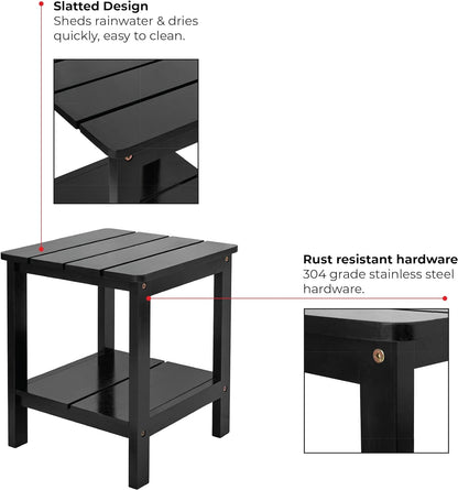 15”X15” Square Outdoor Side Table (Height 18"), Natural Wood End Tables for Patio, Backyard, Pool, Indoor Outdoor Companion (Black, 2 Sides) Lawn & Garden Patio Patio Furniture & Accessories Side Tables Tables