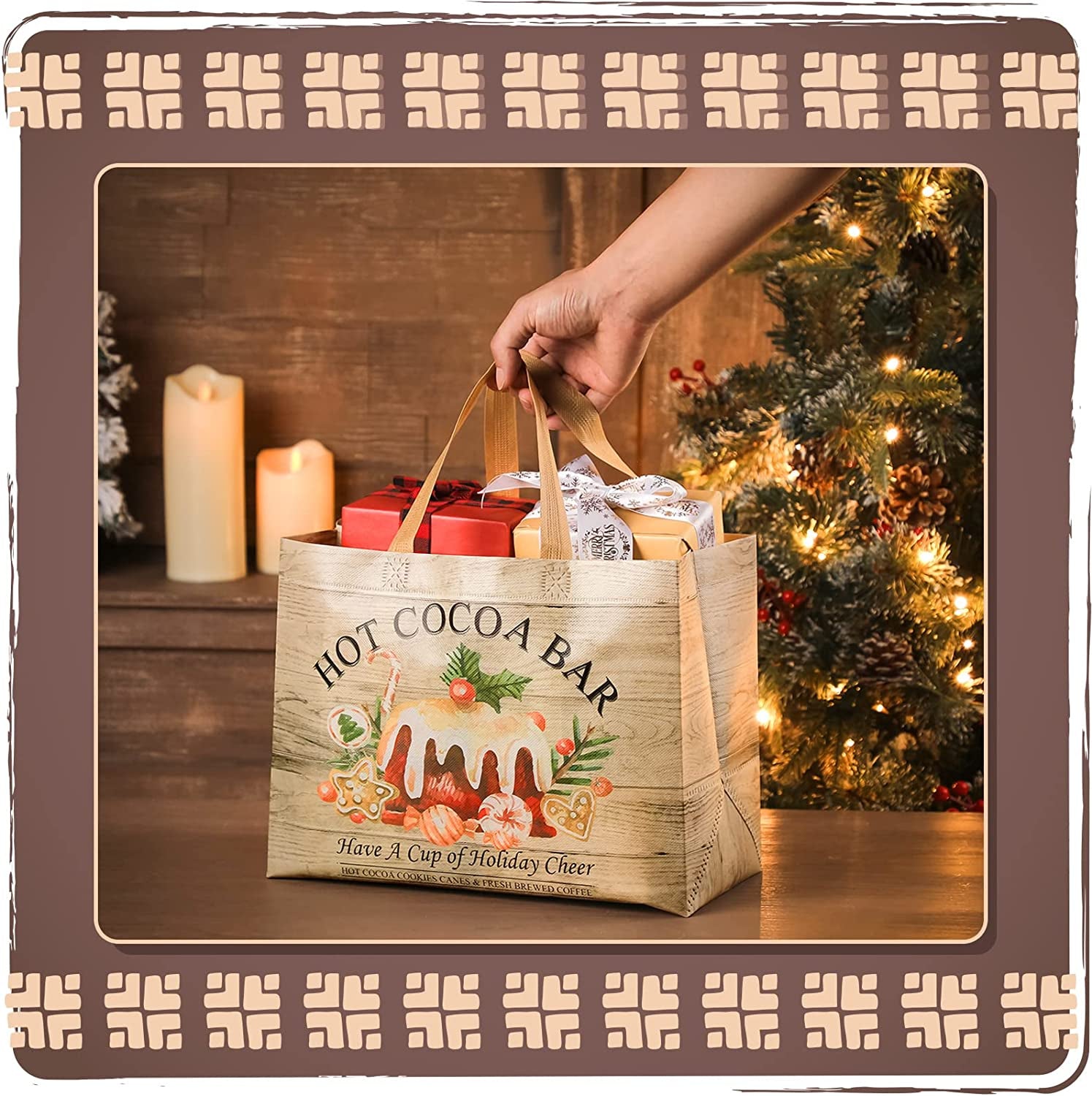 12 Pcs Rustic Christmas Tote Bags with Handles, Reusable Gift Bags Grocery Shopping Totes for Xmas Winter Gift Holiday Wrap Bags Party Supplies, 12.8 X 9.8 X 6.7 Inch Home & Kitchen Kitchen & Dining Luggage & Bags Reusable Grocery Bags Shopping Totes Storage & Organization Travel & To-Go Food Containers