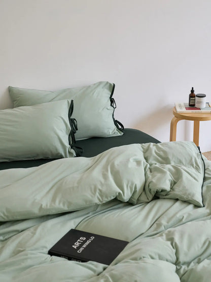 Soft Contrast Tie Washed Cotton Bedding Set