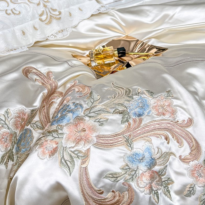 Esana White Embroidered Egyptian Cotton Satin Bedding Set