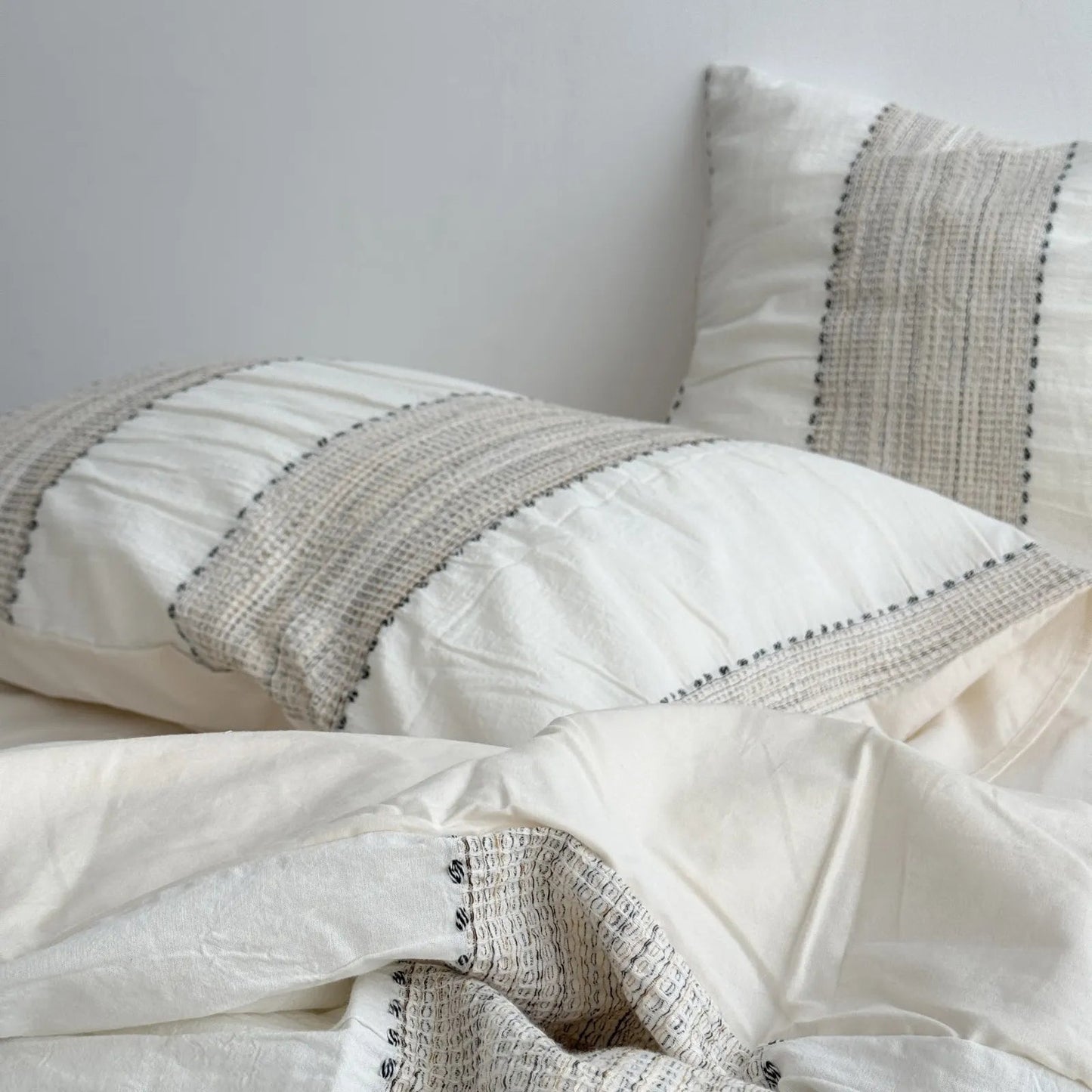 Textured Woven Stripe Washed Cotton Bedding Set