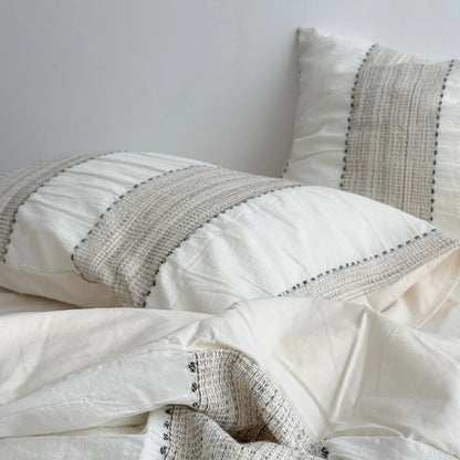 Textured Woven Stripe Washed Cotton Bedding Set