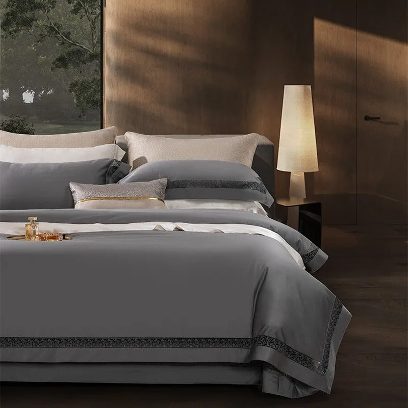 Elysium Grey Lace Luxury Egyptian Cotton Bedding Set