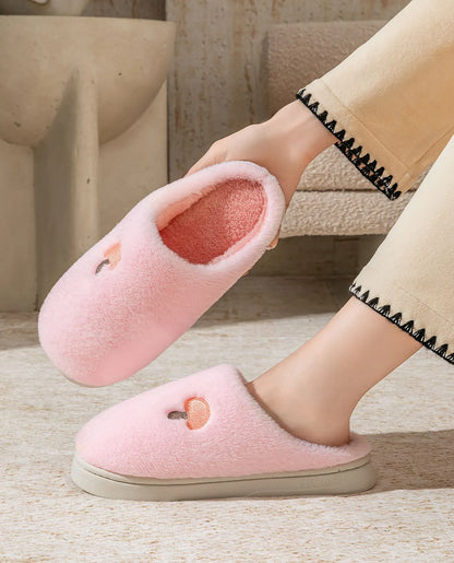 Plush Mushroom Embroidered Fleece House Slippers