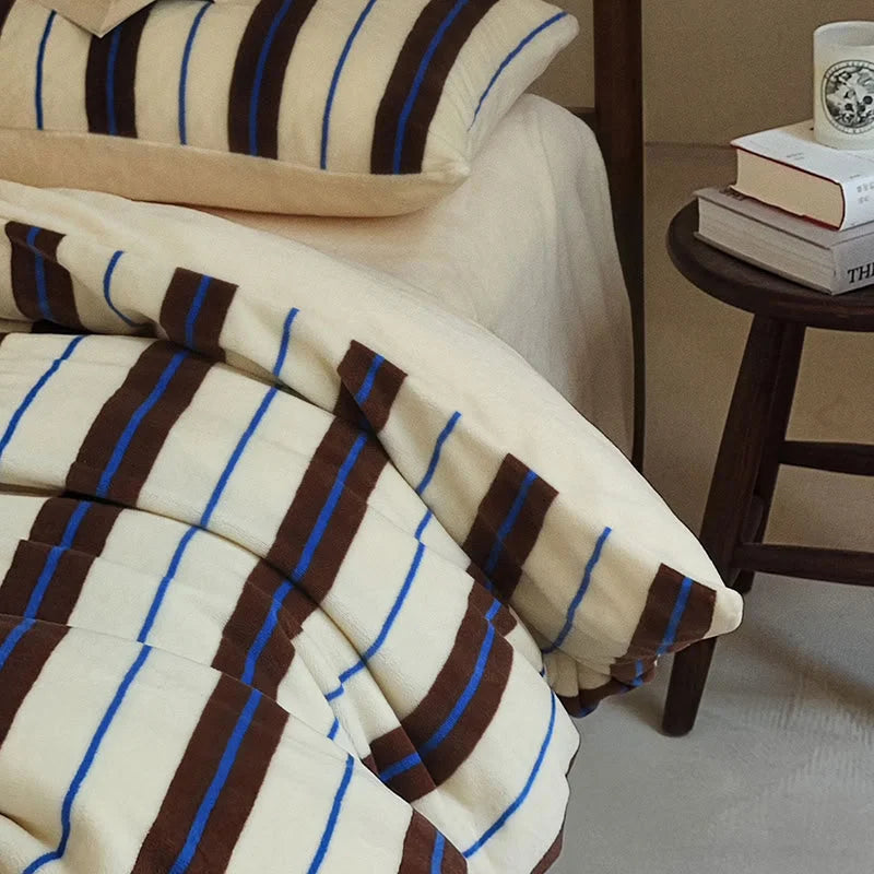 Plush Bold Striped Velvet Bedding Set