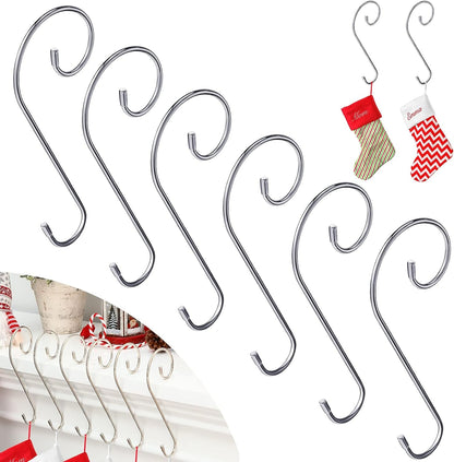 6 Pieces Christmas Stocking Hooks Mantle Stocking Hanger Lightweight Stocking Holder Stand No-Slip Stocking Holder for Mantel Fireplace Door Garland Wall Xmas Holiday Decoration (Silver) Home & Kitchen Ornament Hooks Seasonal Décor