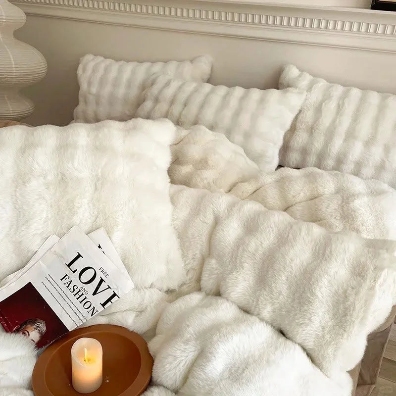 Plush Ruched Flannel Fleece Bedding Set