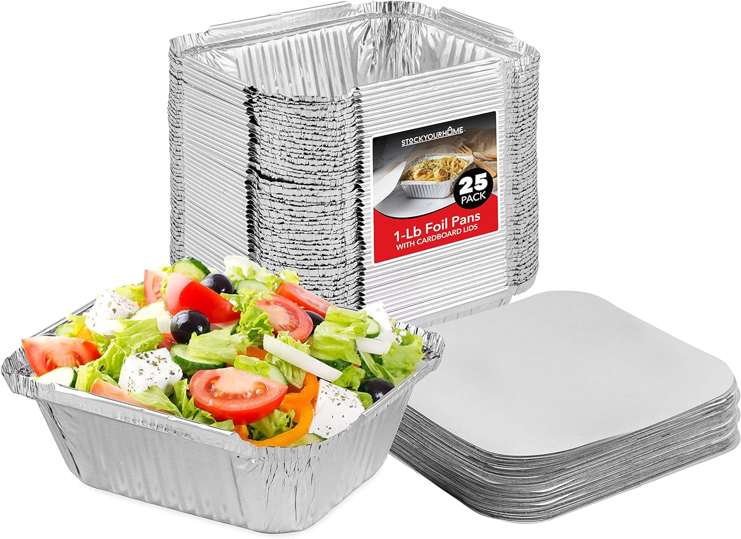 Small Aluminum Pans Take Out Containers (50 Pack) 50 Foil Oblong Pans and 50 Cardboard Lids - 1 Lb Tin Pans - Disposable Food Storage Containers for Cooking, Baking and Meal Prep Cookware Disposable Cookware Home & Kitchen Kitchen & Dining