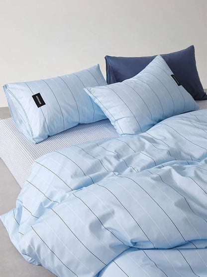 Crisp Pinstripe Washed Cotton Bedding Set