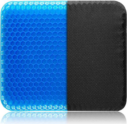 Gel Seat Cushion (Blue) for Office Chair, Wheelchair, Car, Double Decker Office Seat Pad with Non-Slip Cover Breathable for Sciatica and Tailbone Pain Relief (Black - Square Seat Cushion) Back & Seat Cushions Furniture Accessories Office Furniture & Lighting Office Products