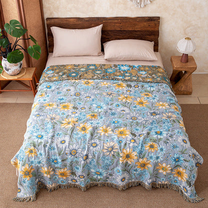 Vintage Floral Daisy Fringed Gauze Quilt