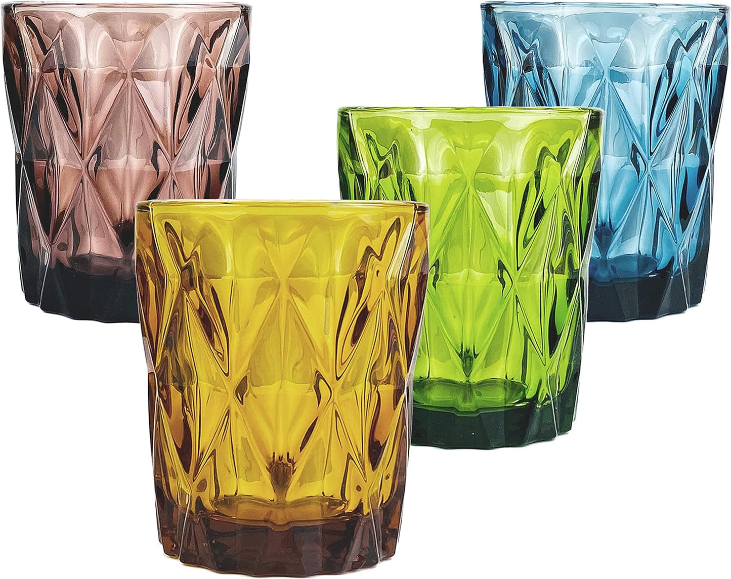 Colored Drinking Glasses,Water Glasses, Set of 4,10 OZ Vintage Glass Cups,Juice Glasses,Heavy Glassware,Kitchen Glasses,Lead–Free,Dishwasher Safe Dining & Entertaining Glassware & Drinkware Home & Kitchen Kitchen & Dining Mixed Drinkware Sets