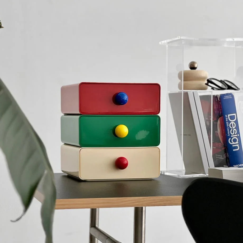 Glossy Color Block ABS Stackable Desk Drawers